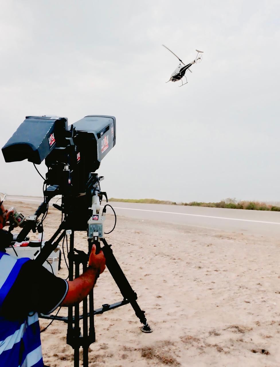 Outdoor broadcast camera and helicopter